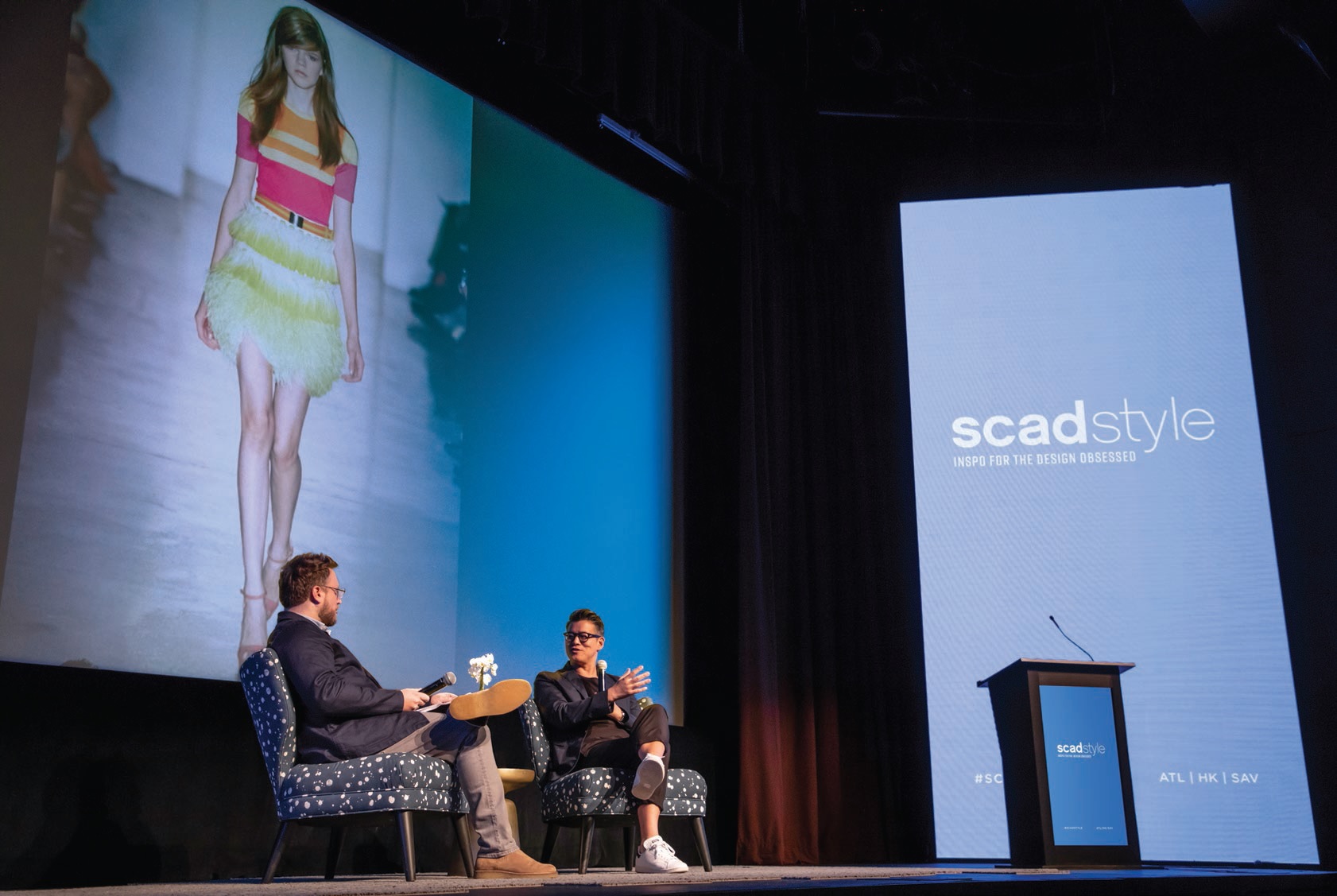 Former InStyle editor-in-chief and journalist Ariel Foxman and designer Peter Som discussing a modern approach to fashion during SCADstyle’s 2019 event PHOTO COURTESY OF SCAD