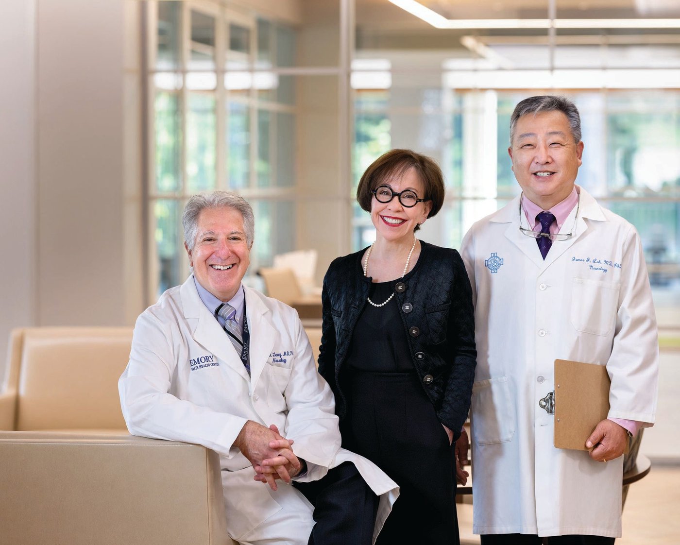 Drs. Allan Levey and James Lah of Emory Brain Health Center with Anne Barge Clegg , founder of Anne Barge PHOTO BY DENIS REGGIE