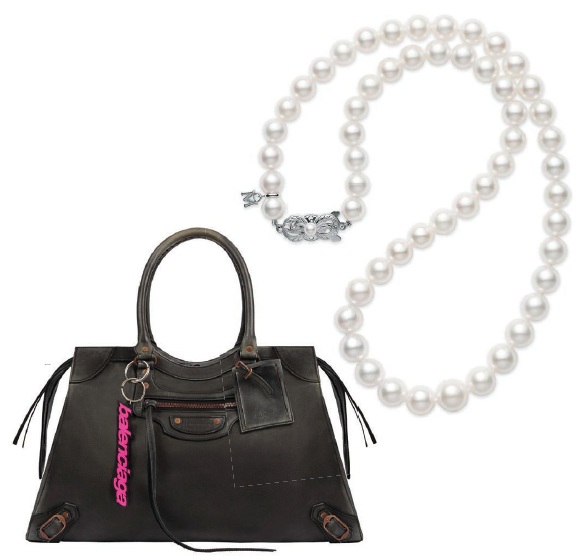 From left : Balenciaga’s fall ’21 collection includes statement accessories such as the black Neo Classic City bag; Mikimoto’s cultured pearls are as iconic as they come. PHOTOS COURTESY OF BRANDS