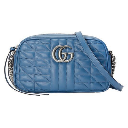 GG Marmont matelassé shoulder bag in blue leather PHOTO COURTESY OF BRANDS