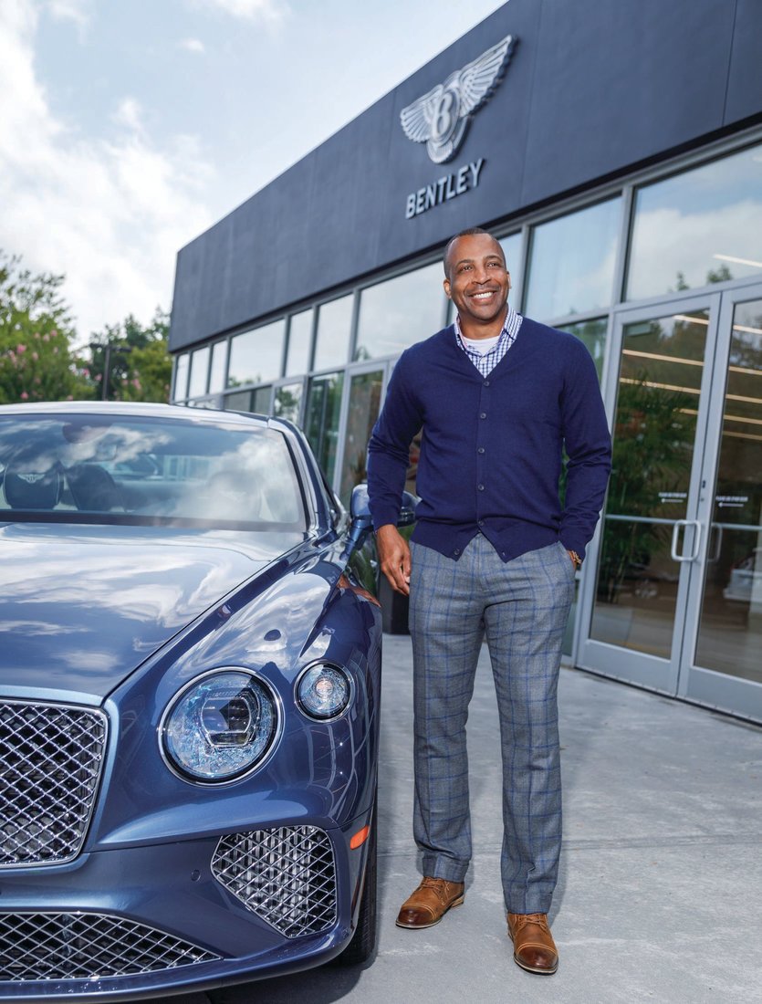 Mabry with a Bentley Continental GT V8. PHOTOGRAPHED BY PATRICK HEAGNEY