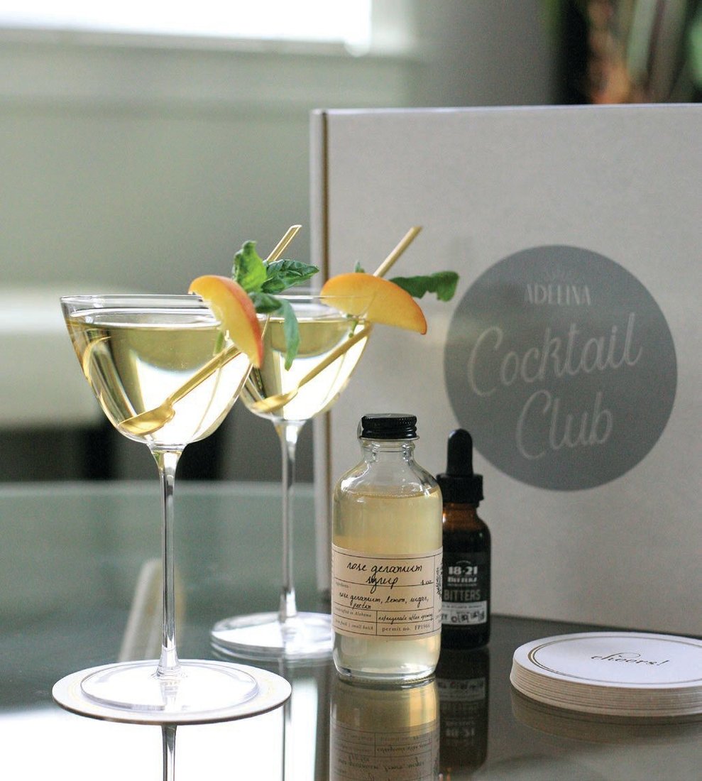 Adelina Social Goods’ Cocktail Club delivers fresh libations to your door every month. FROM LEFT, PHOTOS: COURTESY OF ADELINA SOCIAL GOODS;